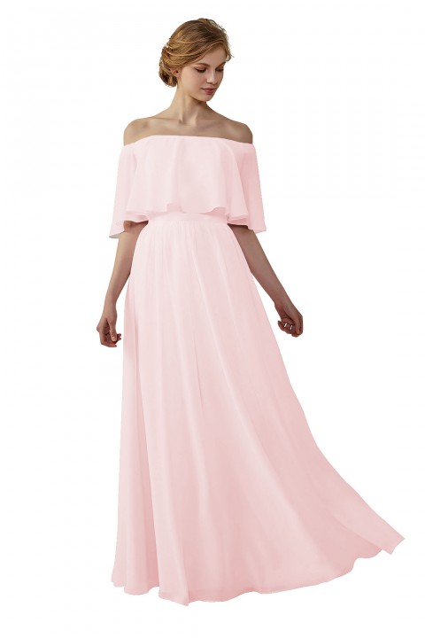 Bohemian Style Off Shoulder Chiffon Flounce Top Bridesmaid Dress