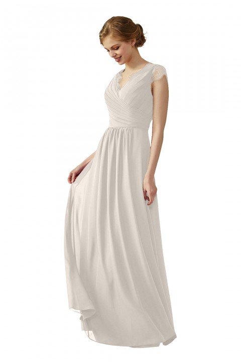 Lace Cap Sleeves  V-Neck Lace Back Closure with Keyhole Bridesmaid Dress