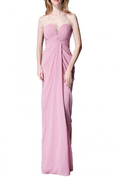 Strapless Sweetheart Chiffon Drape Bridesmaid Dress Long