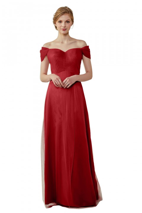 Simple Off the Shoulder Tulle Sweetheart Column Bridesmaid Dress