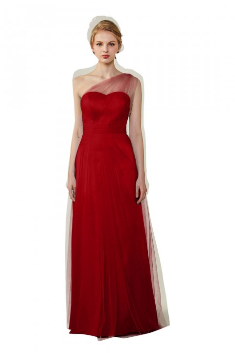 Romantic Illusion One-Shoulder Tulle Open Back Bridesmaid Dress 