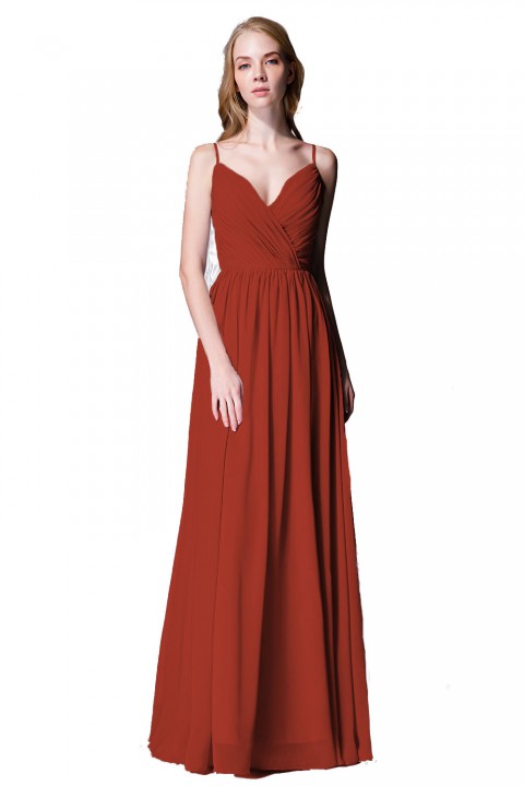 Spaghetti Straps Shell Neck Chiffon Bridesmaid Dress Open-back 