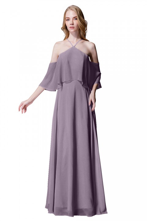 Y-Neck Ruffle Chiffon Multi-wear Bridesmaid Dress Long