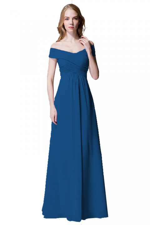 Crisscross Off-the-Shoulder Pleated V-back Bridesmaid Dress Long