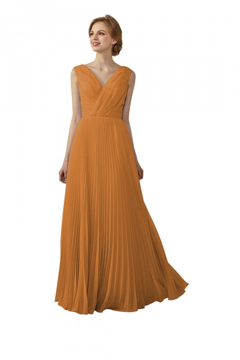 Chiffon V-Neck and V-Back A-Line Pleated Bridesmaid Dress 