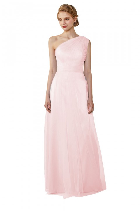 Romantic Illusion One-Shoulder Tulle Open Back Bridesmaid Dress 