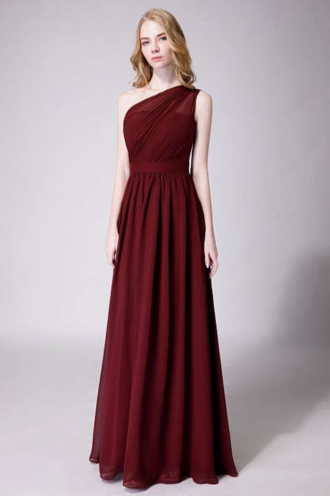 Illusion One-Shoulder Chiffon Pleated Bridesmaid Dress Long