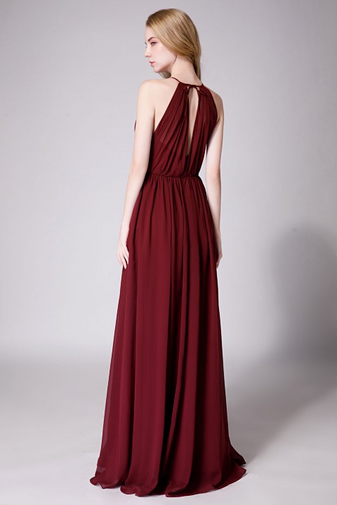 High-Neck with Keyhole Halter Tie Back Chiffon Bridesmaid Dress 