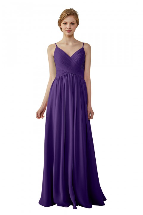 Spaghetti Straps Pleated Low V Back Bridesmaid Dress