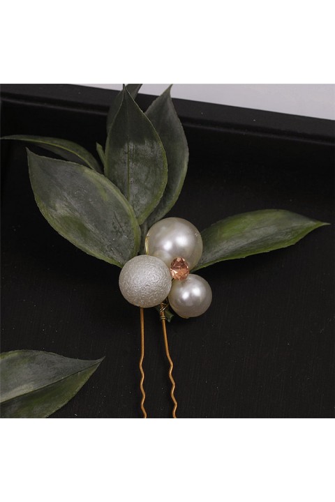 Artificial Leaf Pearl Decor Bridal Hairpins (3 in a set)