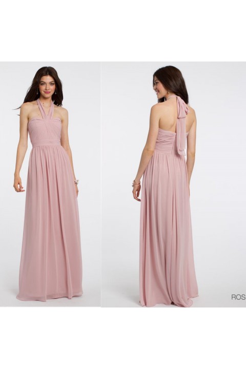 Halter Neck Tube Top High Waist Pleated Skirt Chiffon Bridesmaid Dress