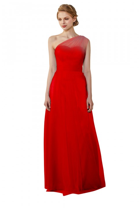 Romantic Illusion One-Shoulder Tulle Open Back Bridesmaid Dress 