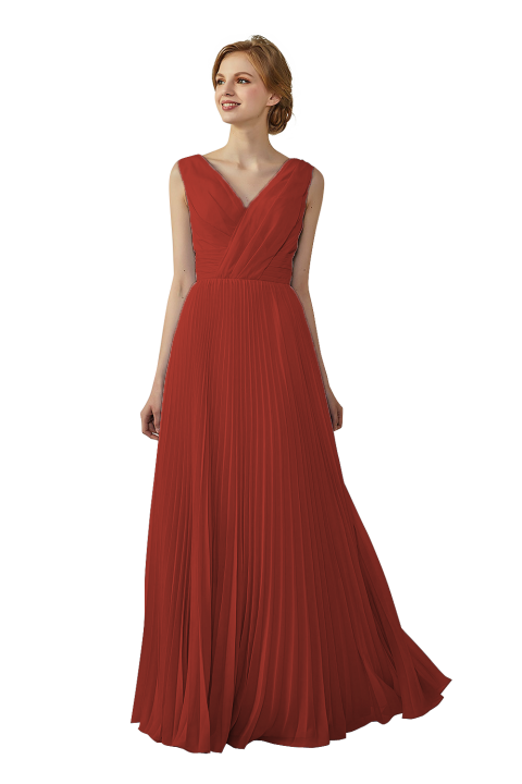 Chiffon V-Neck and V-Back A-Line Pleated Bridesmaid Dress 