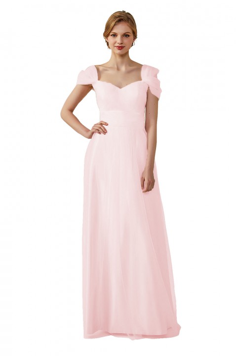 Sweetheart Neckline Cold Shoulder Long V back Tulle Bridesmaid Dress