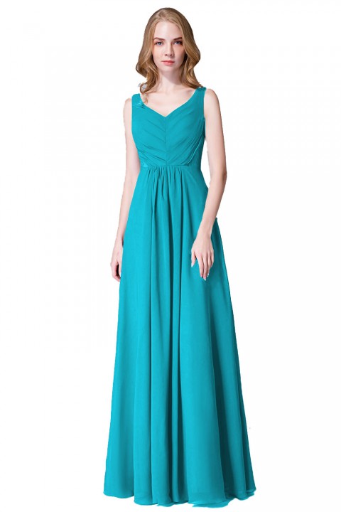 Elegant V-Back Chiffon Tank Bridesmaid Dress with Mesh Lace Inset