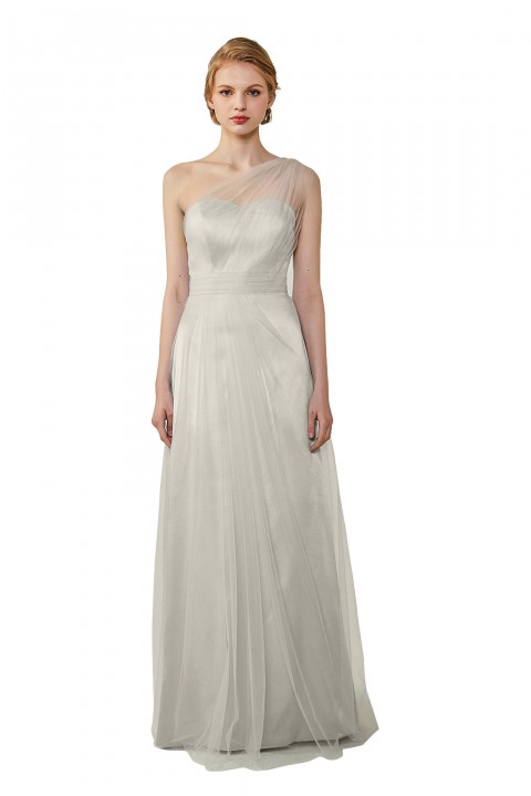 Romantic Illusion One-Shoulder Tulle Open Back Bridesmaid Dress 