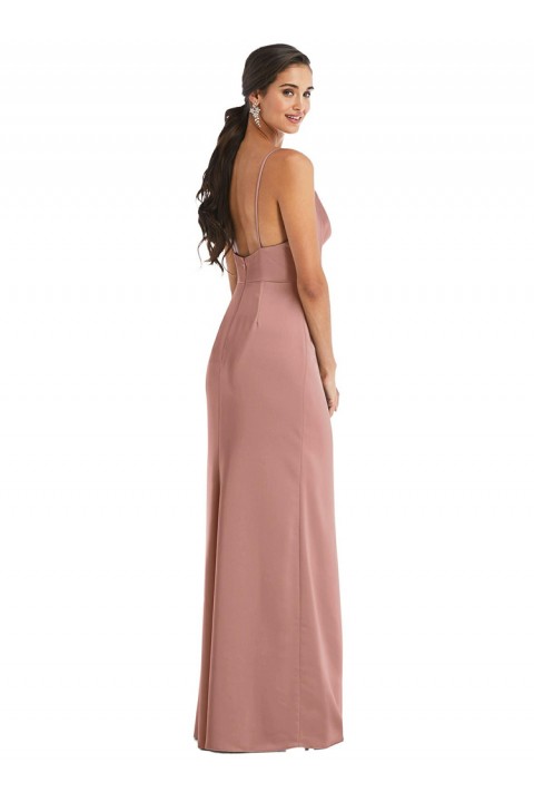 Blush Spaghetti Strap High Waist Split Satin Bridesmaid Dress