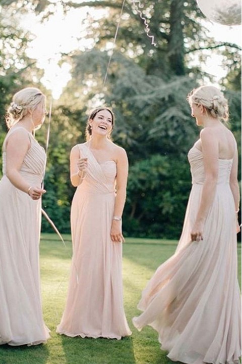 Asymmetrical One Shoulder Pleated A-Line Bridesmaid Dress 