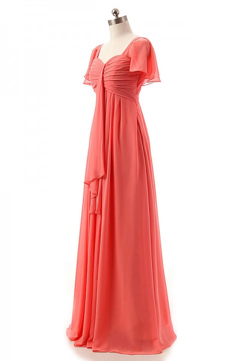 Flutter Sleeves Sweetheart Chiffon Bridesmaid Dress with Flowing Cape