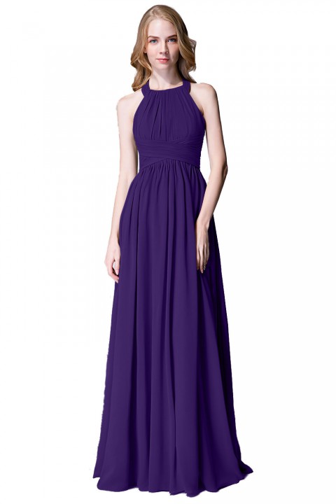 Sophisticated Halter Neckline Keyhole Back Pleated Bridesmaid Dress