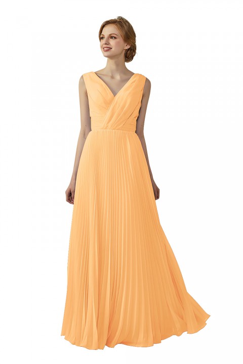 Chiffon V-Neck and V-Back A-Line Pleated Bridesmaid Dress 