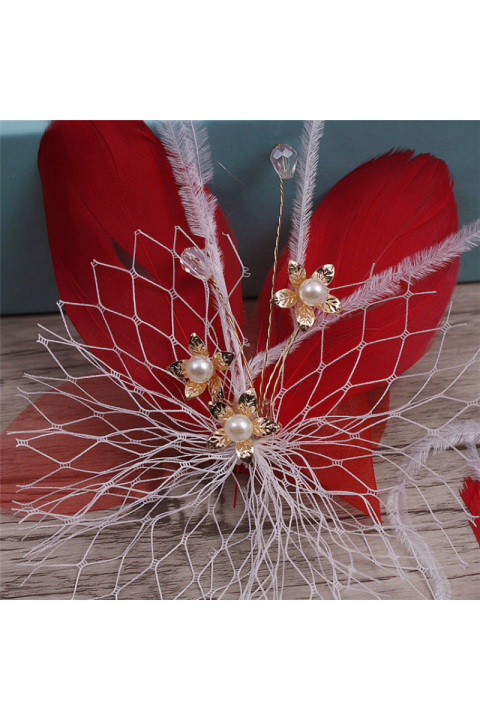 Three Colors Feathers Flowers Shape Decor Bridals Hairpin Comb