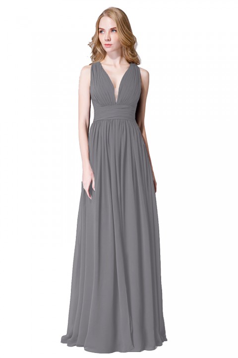 Sexy Deep V-Neck Plunging Silt Bridesmaid Dress with Keyhole Back