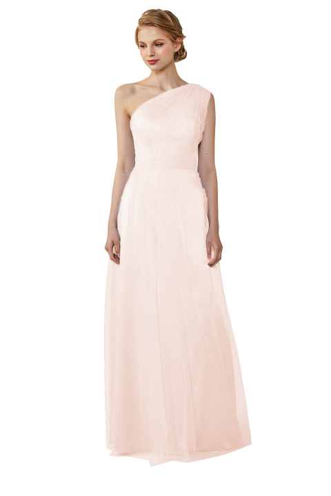 Romantic Illusion One-Shoulder Tulle Open Back Bridesmaid Dress 