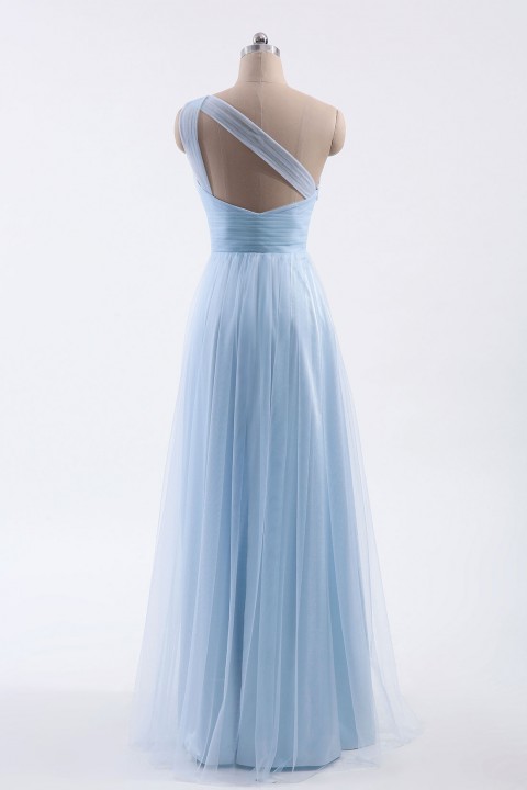 Romantic Illusion One-Shoulder Tulle Open Back Bridesmaid Dress 