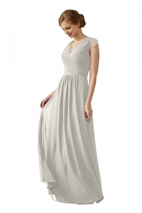 Lace Cap Sleeves  V-Neck Lace Back Closure with Keyhole Bridesmaid Dress