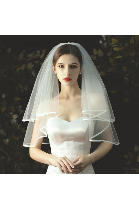 New Two-Tier Ribbon Serging Short Bridal Veil With Comb