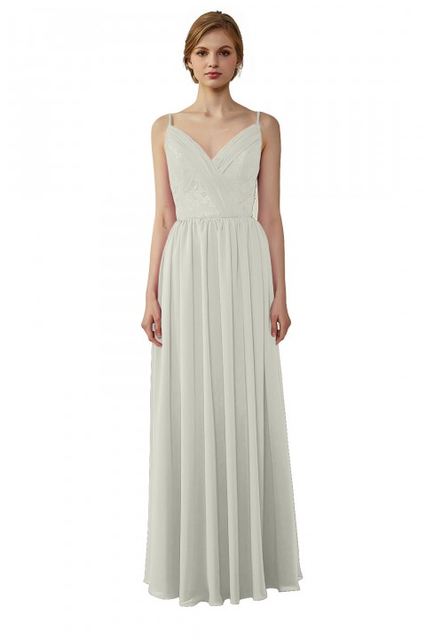 Double Spaghetti Straps Draped Lace Open-back Chiffon Bridesmaid Dress