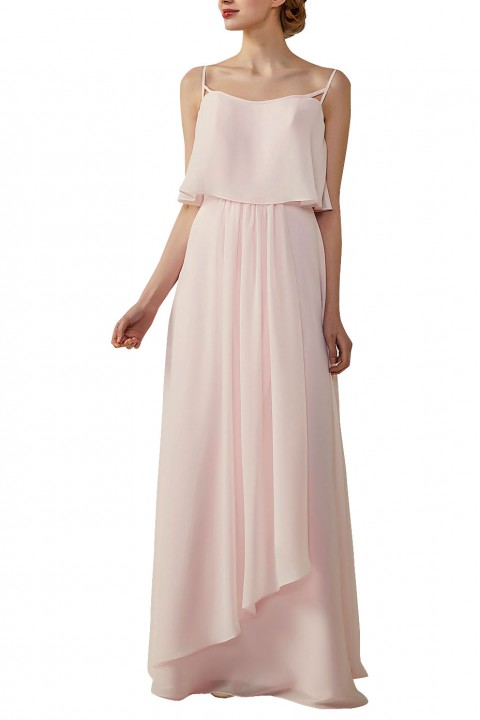 Boho Spaghetti Straps Chiffon V-Back Bridesmaid Dress with Flounce