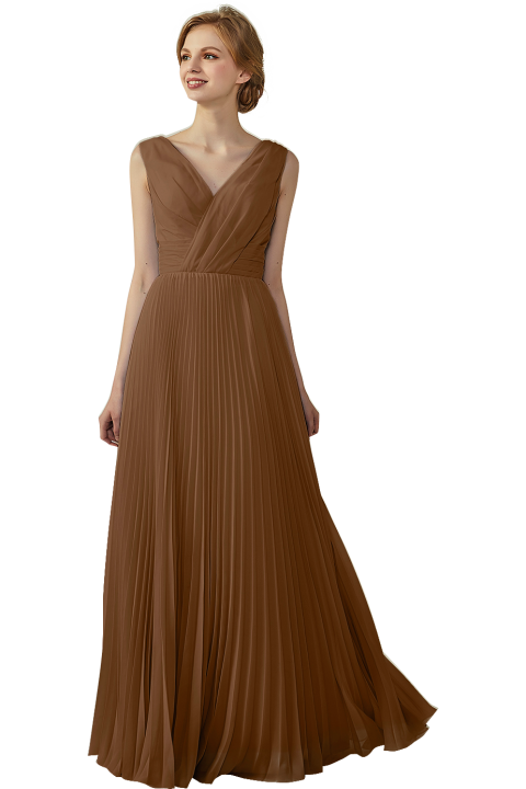 Chiffon V-Neck and V-Back A-Line Pleated Bridesmaid Dress 