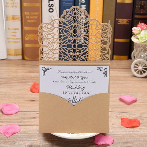 Special Laser-cut Half Hollow Out Square Customized Design Wedding Invitation