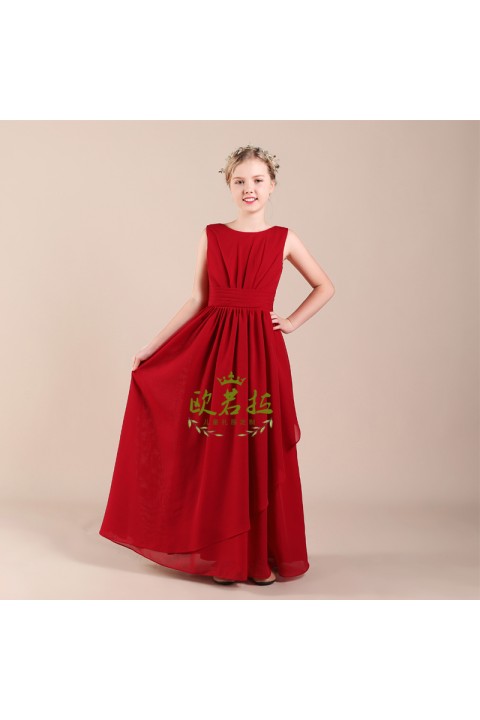 Casual Red Sleeveless Satin Skirt Junior Bridesmaid Dresses