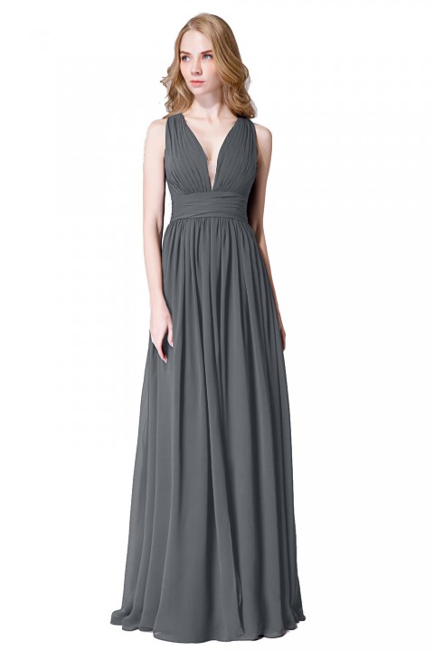 Sexy Deep V-Neck Plunging Silt Bridesmaid Dress with Keyhole Back