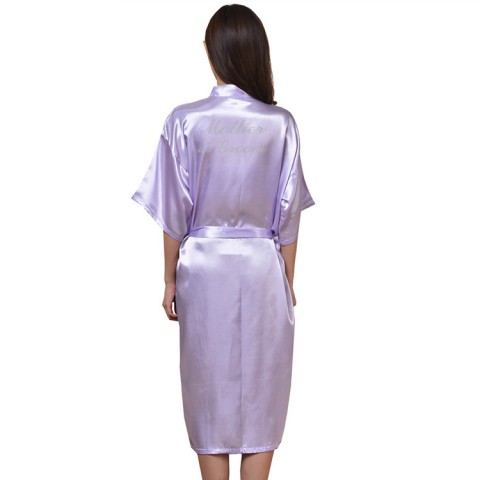 Hot Drilling Tied Waist Silk Mother of the Groom Robe with Pockets