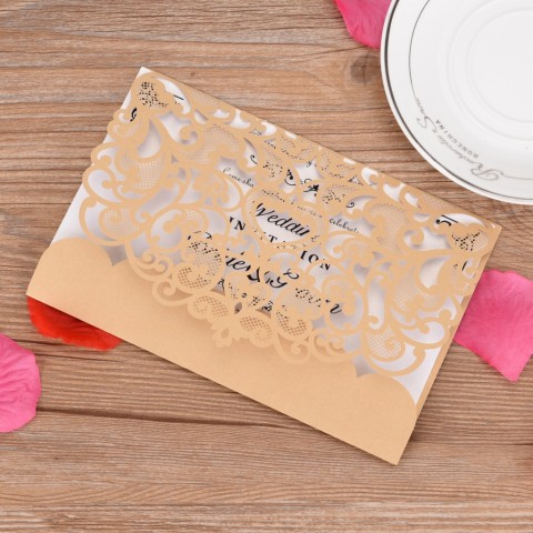 Heart Shape Hollow Out Rectangle Customized Design Wedding Invitation