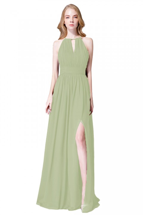 High-Neck with Keyhole Halter Tie Back Chiffon Bridesmaid Dress 