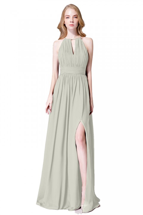 High-Neck with Keyhole Halter Tie Back Chiffon Bridesmaid Dress 