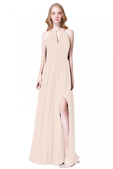 High-Neck with Keyhole Halter Tie Back Chiffon Bridesmaid Dress 