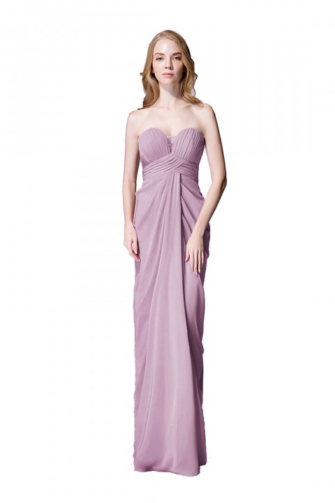 Strapless Sweetheart Chiffon Drape Bridesmaid Dress Long