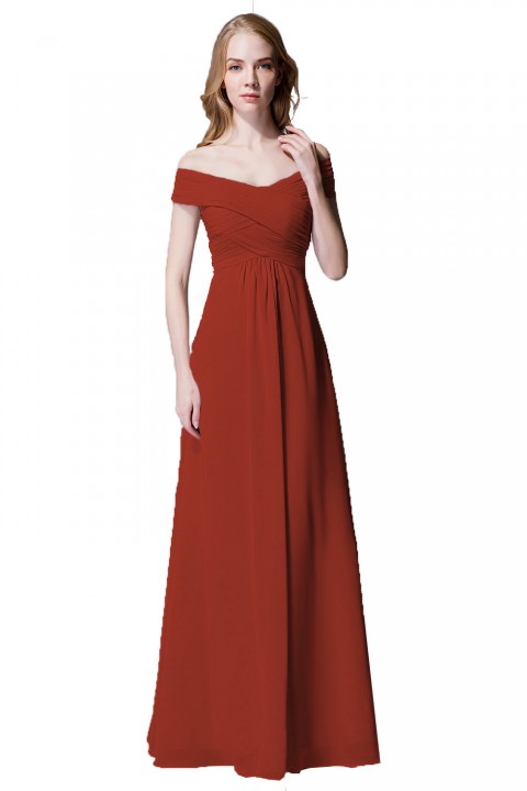 Crisscross Off-the-Shoulder Pleated V-back Bridesmaid Dress Long