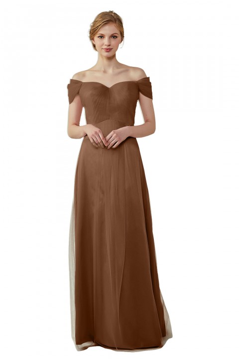 Simple Off the Shoulder Tulle Sweetheart Column Bridesmaid Dress