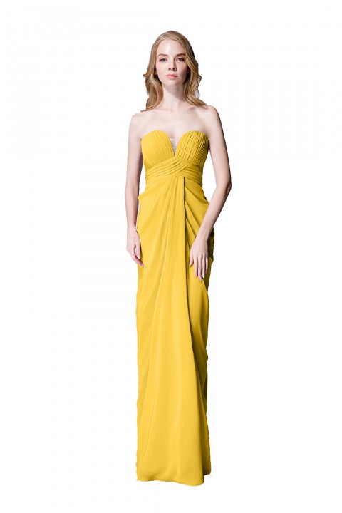 Strapless Sweetheart Chiffon Drape Bridesmaid Dress Long