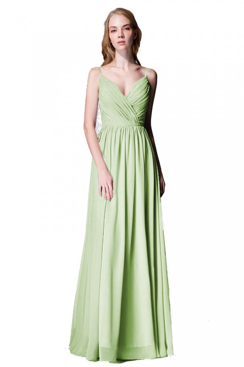 Spaghetti Straps Shell Neck Chiffon Bridesmaid Dress Open-back 