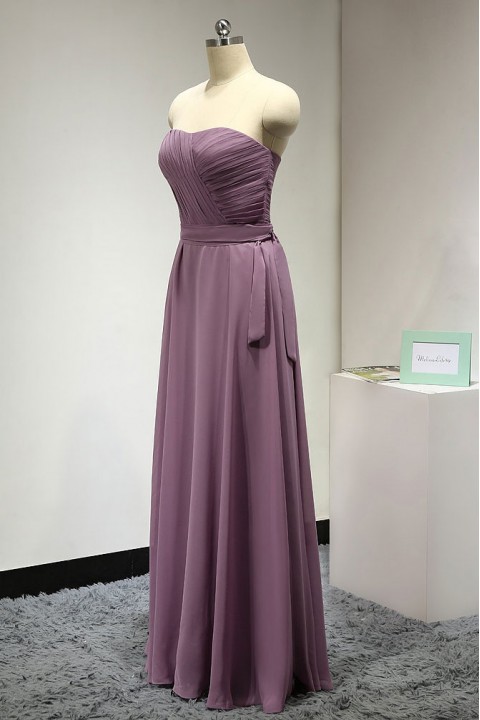 Sweetheart Pleated Chiffon Bridesmaid Dress with Removable Belt