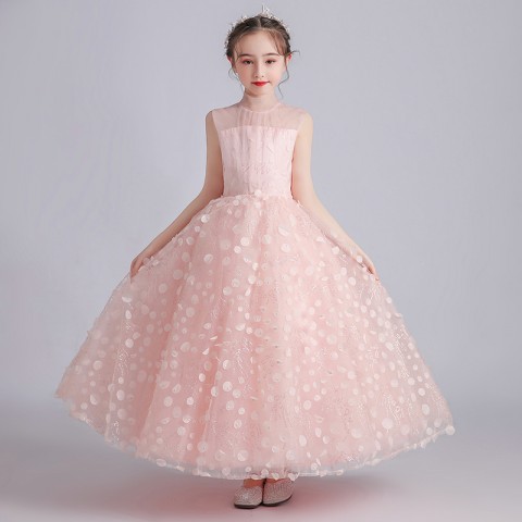 Pink Sleeveless Princess Tulle Skirt Flower Girl Dresses With Sequins