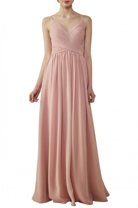 Spaghetti Straps Pleated Low V Back Bridesmaid Dress